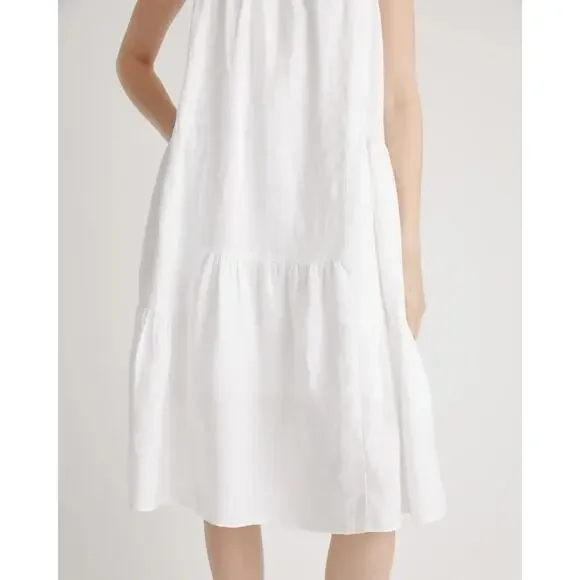 QUINCE White 100% European Linen Trapeze Midi Dress NWT Size Small - Picture 5 of 10